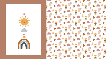 Baby, children, little kids poster and pattern in simple, clean modern style. Perfect for nursery decor, fashion design