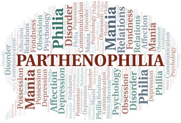 Parthenophilia word cloud. Type of Philia.