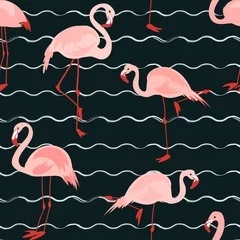 Afwasbaar Fotobehang Flamingo Naadloos patroon met roze flamingo