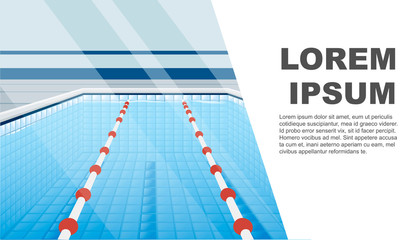 Professional swimming pool with paths for dip and water flat vector illustration place for text horizontal banner