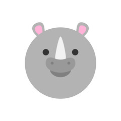 Cute rhinoceros round graphic vector icon. Grey rhino with horn, animal head, face illustration. Isolated.