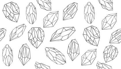 Geometric Crystals Pattern with and Minerals. Hand drawn illustration.