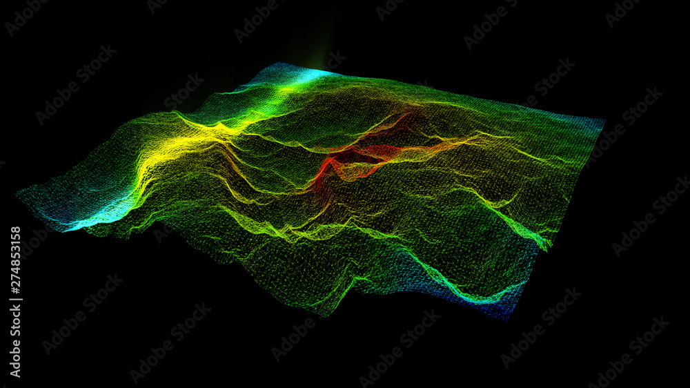 Aufkleber Futuristic Holographic Terrain environment, geomorphology, topography and digital data telemetry information display motion graphic user interface head up display screen