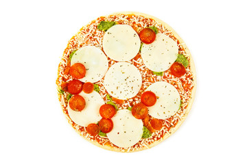 Fresh pizza with cheese isolated on white background