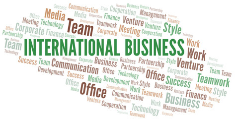 International Business word cloud. Collage made with text only.
