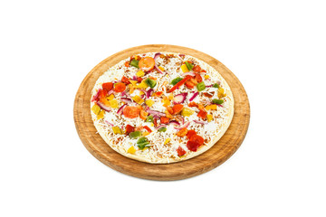 Fresh pizza with cheese isolated on white background