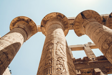 Columns with hieroglyphs in Karnak Temple at Luxor, Egypt. travel