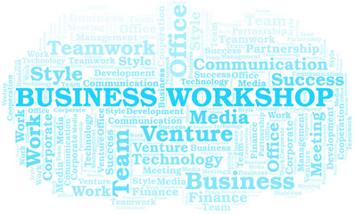 Fototapeta na wymiar Business Workshop word cloud. Collage made with text only.