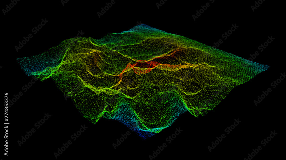 Poster Futuristic Holographic Terrain environment, geomorphology, topography and digital data telemetry information display motion graphic user interface head up display screen