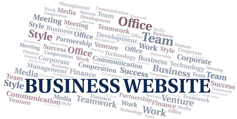 Business Website word cloud. Collage made with text only.
