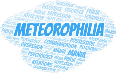 Meteorophilia word cloud. Type of Philia.