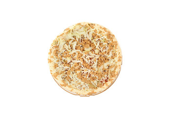 Fototapeta na wymiar Fresh pizza with cheese isolated on white background