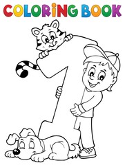 Coloring book boy with number one