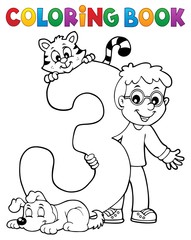 Coloring book boy with number three