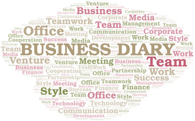 Business Diary word cloud. Collage made with text only.