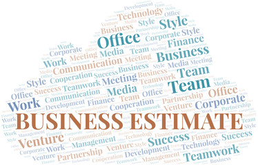 Obraz premium Business Estimate word cloud. Collage made with text only.