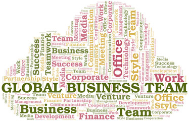 Obraz premium Global Business Team word cloud. Collage made with text only.