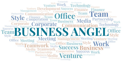 Business Angel word cloud. Collage made with text only.