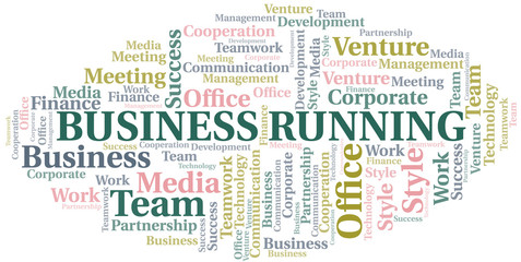 Business Running word cloud. Collage made with text only.