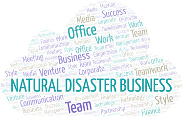 Natural Disaster Business word cloud. Collage made with text only.