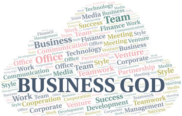 Business God word cloud. Collage made with text only.