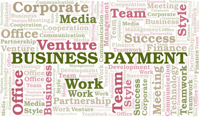 Business Payment word cloud. Collage made with text only.