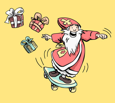 Cool Sinterklaas on a skateboard