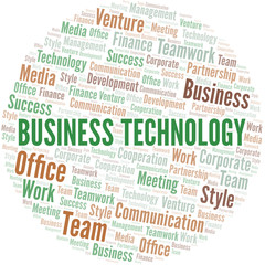 Business Technology word cloud. Collage made with text only.