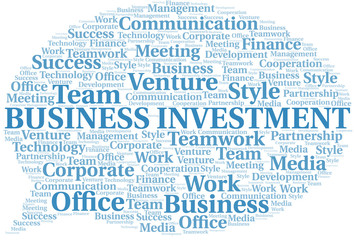 Business Investment word cloud. Collage made with text only.