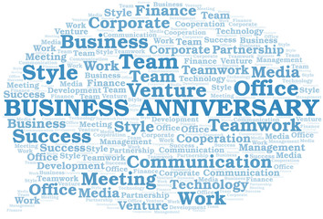 Business Anniversary word cloud. Collage made with text only.
