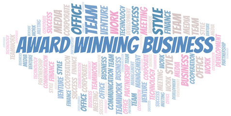 Obraz premium Award Winning Business word cloud. Collage made with text only.