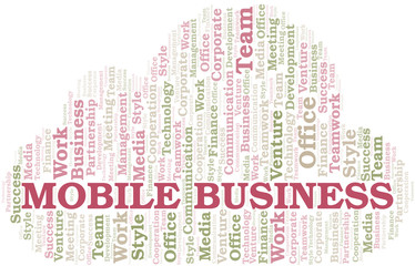 Mobile Business word cloud. Collage made with text only.