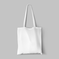 Fototapeta Textile tote bag for shopping mockup. Vector illustration isolated on grey background. Can be use for your design. EPS10.	 obraz