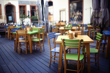 outdoor cafe / table and serving in an outdoor cafe in Paris, France, summer meal outdoors