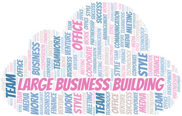 Large Business Building word cloud. Collage made with text only.