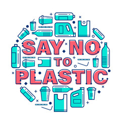 say no to plastic banner with plastic package icons sign around circle text vector design