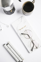 Office desktop with a glasses