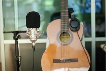 Naklejka premium Guitar Recording room Singing concept