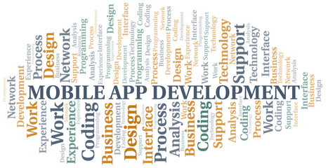 Mobile App Development word cloud. Wordcloud made with text only.