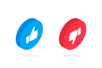 Dos and donts like thumbs up or down in isometric style. Like or dislike. Modern vector illustration