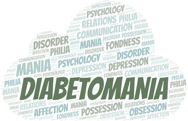 Diabetomania word cloud. Type of mania, made with text only.