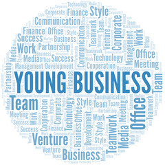 Obraz premium Young Business word cloud. Collage made with text only.