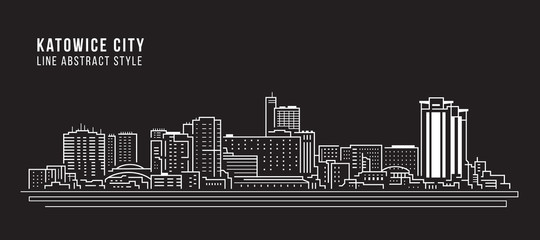 Cityscape Building Line art Vector Illustration design -  Katowice city