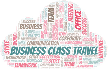 Obraz premium Business Class Travel word cloud. Collage made with text only.