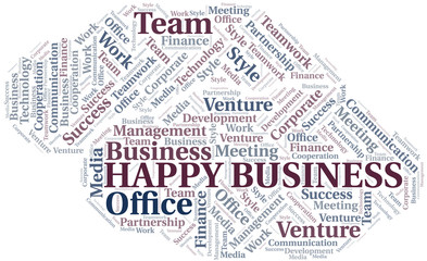 Happy Business word cloud. Collage made with text only.