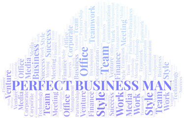 Obraz premium Perfect Business Man word cloud. Collage made with text only.