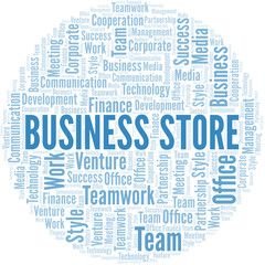 Business Store word cloud. Collage made with text only.