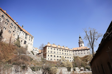 Fototapeta premium Czech krumlov landscape / travel tourism in the czech republic, panoramic view of the Czech city of Krumlov