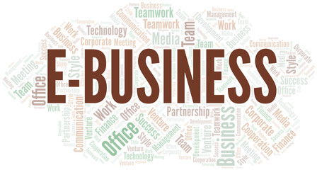 E-Business word cloud. Collage made with text only.