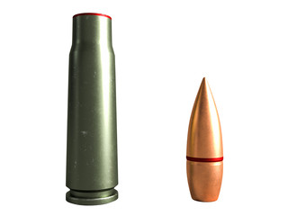 cartridge 7.62x39 mm, Russian and Soviet army, isolated. 3d rendering